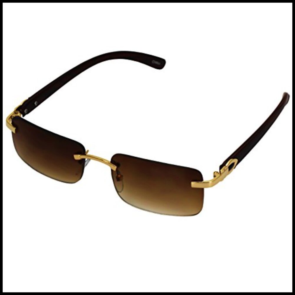 Slim Rimless Rectangular Aviator Sunglasses Metal… - image 4